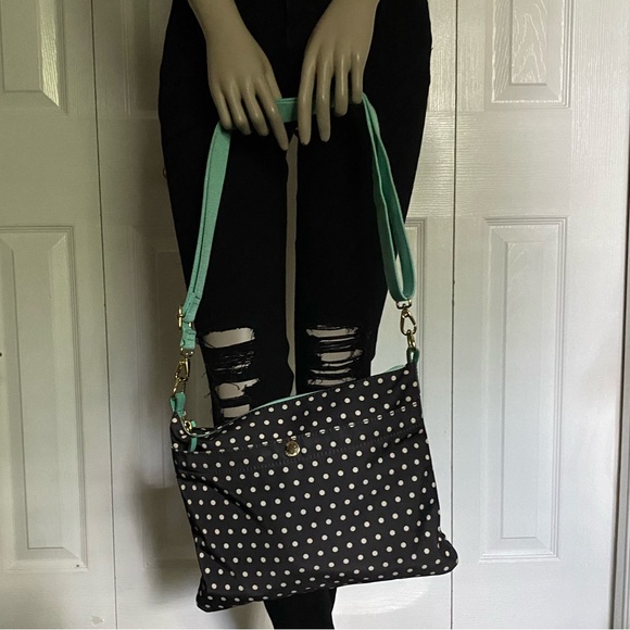 FOSSIL Black With Teal Trim And White Polka Dot Crossbody Bag - Picture 15 of 16